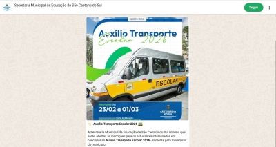 Prefeitura de S&atilde;o Caetano lan&ccedil;a canal oficial da Secretaria de Educa&ccedil;&atilde;o no WhatsApp